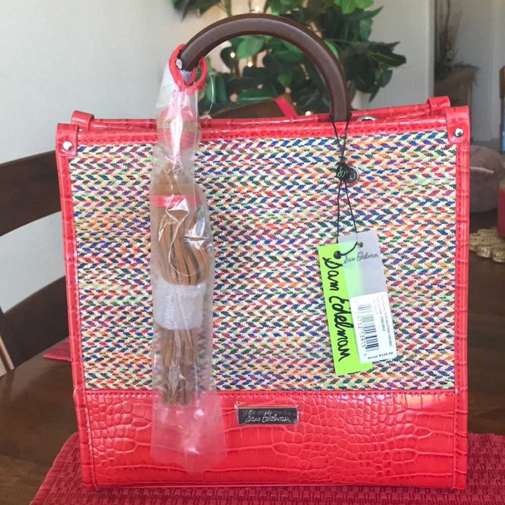 NWT Red Sam Edelman Marian Straw Handbag